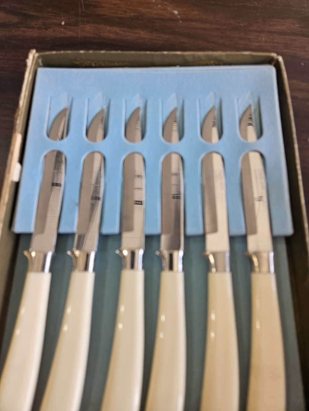 Mirilium Knives Stainless Serrated Steak Knife Ivory Bakelite Vgt Original Box